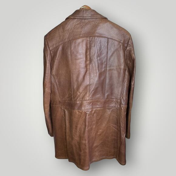 Vintage 1970s Leather Coat 42 Large Brown Gary Gordon Removable Lining Men's - Picture 2 of 6